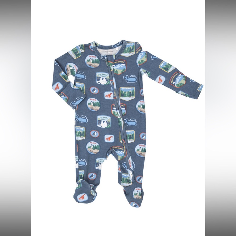 NWT Angel Dear Zipper Footie 3-6 mo National Parks Patches New England